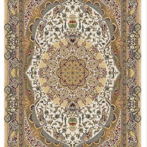 5.7 x 7.10 feet, SILK on SILK RUG, Luxury Bamboo Silk Navy Gold- Beige Rug For All Room, 4x6 feet Silk Gold - Beige Rug