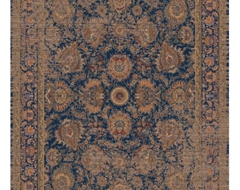 One A Kind Bamboo Silk Blue Rug: Vintage Pattern Viscose Area Rug