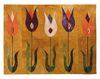 Handmade Wool Tulip Kilim Rug: Turkish Art Deco Tapestry (6.3 x 5.1)
