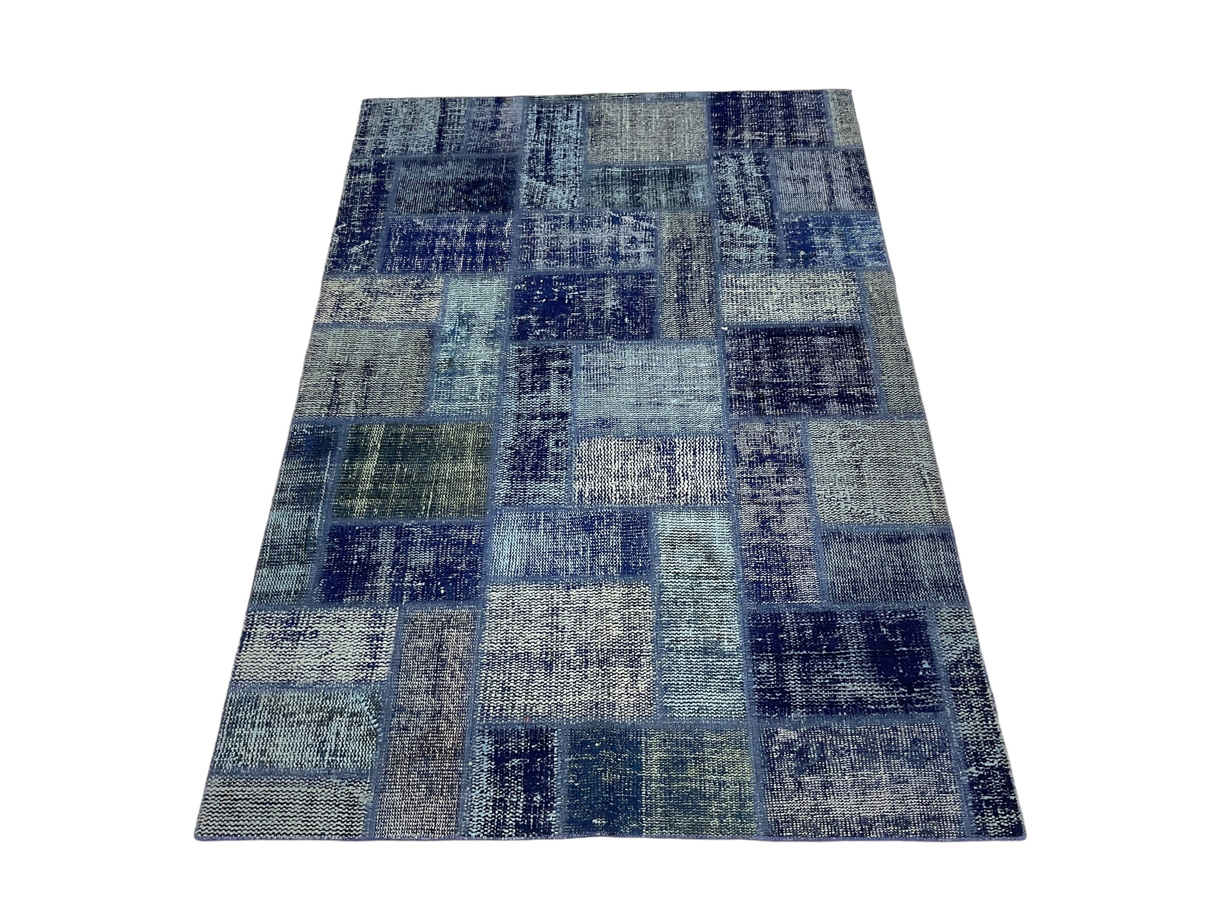 4x6 Blue Turkish Patchwork Rug: Vintage Wool Area Rug - Etsy