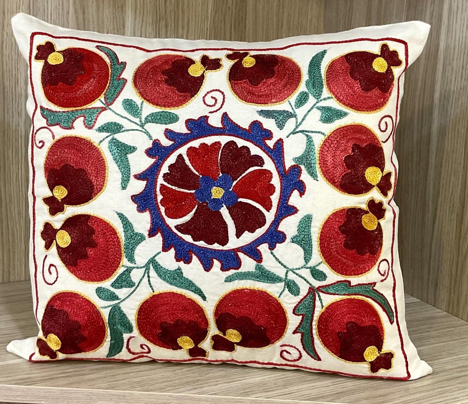 Housse De Coussin Turque Authentique 43x43cm - Broderie Main Laine Sur Coton/lin (Suzani) NEUF