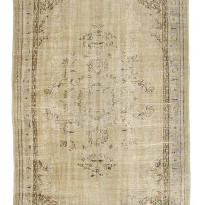 Turkish Handmade  Vintage Oushak Rug,  Distressed  Area Wool Rug, 6.4x9.3 feet,