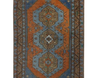 Handmade Anatolian Wool Rug: Antique Oushak Geometric Rug (4.1x7.8)