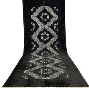 12,5 x 32 cm Handgefertigter Langläufer, Türkischer Vintage Läufer, Teppichläufer, Boho Teppich, Küchenteppich, Schlafzimmer Teppich. Treppenteppich,