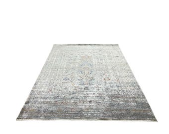 Abstract Blue Silk Rug: Vintage Turkish Pattern (160 x 230 cm)