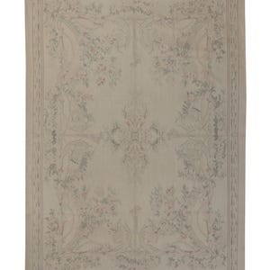6.7x9.2 French Aubusson Rug, Tapestry Rug, Hand-Weaves Wool Kilim Rug, Needle Point Aubosson Faded Kilim Rug, Floral Kilim Rug,Pale Gray Rug