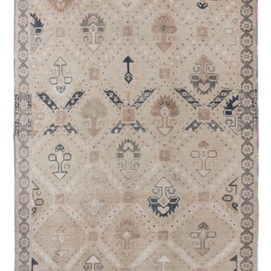 Handmade Oushak Antique  Wool Rug,Turkish Vintage Area Rug,Bleached Rug,Oriental Rug,Geometric Pattern Rug,Modern Rug,6.2x9.3 feet