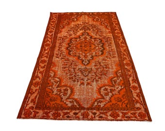 Handmade Vintage Overdyed Orange Rug