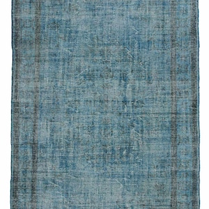 6’ x 9’  Turkish Vintage Overdyed  Area  Blue Rug, Abstract  Handmade Wool blue  Rug