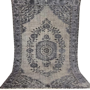 6x9 Turkish Vintage Hand-Knotted Gray Rug,  Overdyed Wool Area Rug,  Authentic Oushak Rug