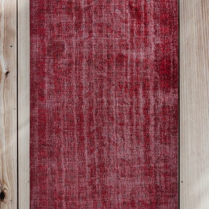 Overdyed Turkish Vintage Distressed Red Rug,Turkish Vintage  Area Rug,Oushak  Rug,Bedroom Rug,Handmade Wool Rug,Office Rug,Colored Wool Rug
