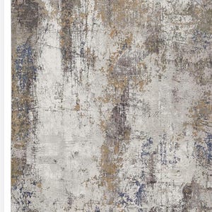 Abstract viscosezijden vloerkleed: crème, blauw en grijs - 6,7 x 9,7 ft