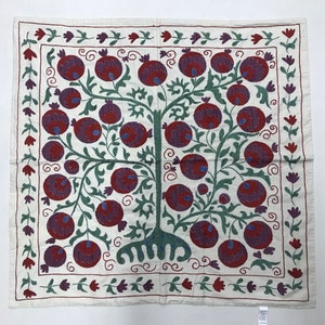 Hand Embroidered Silk Suzani Tablecloth: Pomegranate Motif Decor