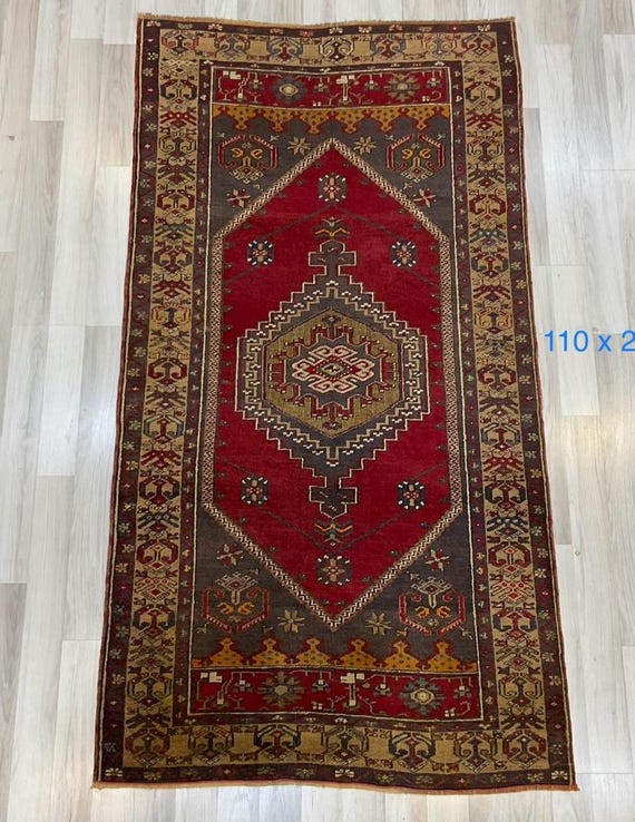 Tapis Oriental Bleu 4x6 Pieds – Fait Main En Laine, Semi-antique, Motif Fleuri