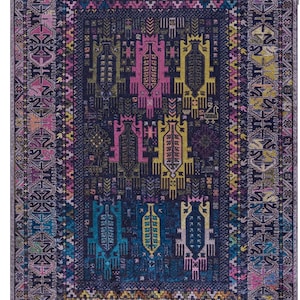 Tappeto Kilim unico nel suo genere con motivo vintage, tessuto a mano in acrilico e cotone.