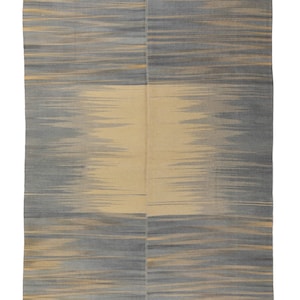 8 x 10 Wool Flat woven Rug, Art Deco Gray-Beige Kilim  Rug, Area Wool Kilim  Rug, Oversize Kilim Rug, Handloomed Wool Kilim Rug