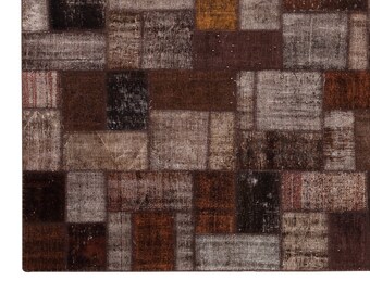 Turkish Patchwork Wool Rug: Vintage Hand-Knotted Area Rug (6.6 x 9.9 ft)