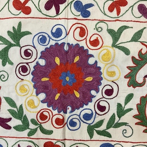 20 x 70 inc Handmade Silk Suzani Fabric for table Runner,50 x 190 cm Hand Embroideried Pomegranate Motif Embroidery Silk Suzani Table Runner