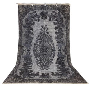 Turkish Vintage Overdyed Gray Rug, One A Kind Turkoman Handmade Wool Area Rug, 297x168 cm