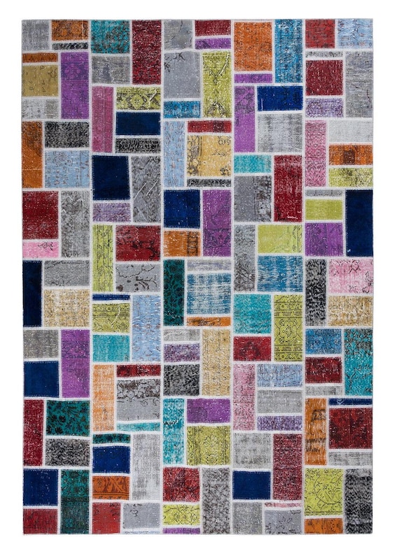 7 x 10フィートのトルコパッチワークラグ：ヴィンテージウール