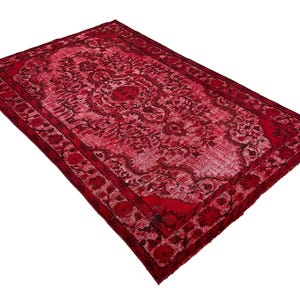 Overdyed Turkish Vintage Red Rug, Handmade Wool Area Rug
