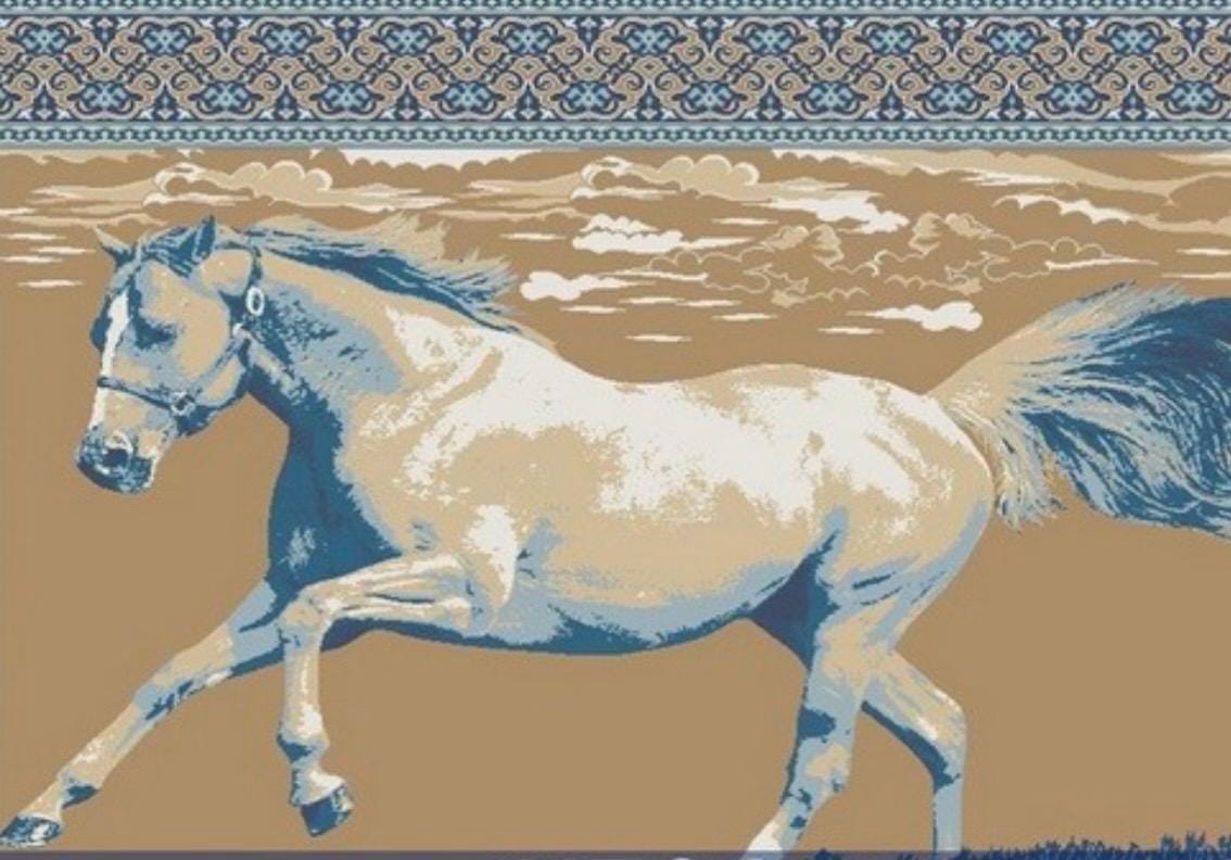 Turkish Silk Tapestry Rug: Horse Pattern Wall Decor (20x28 inch