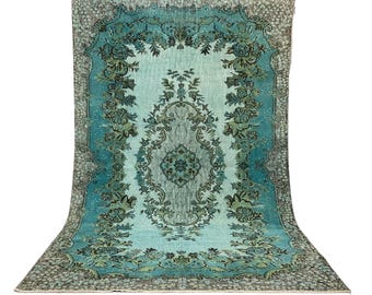 Hand-Knotted Wool Rug: 6x9 Vintage Overdyed Turkish Floral Medallion