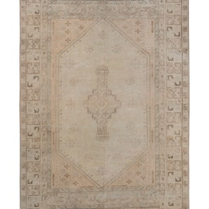 Unique Rug,Handmade Oushak Antique  Wool Rug,Turkish Vintage Area Rug,Bleached Rug,Oriental Rug,Geometric Pattern Rug,Modern Rug
