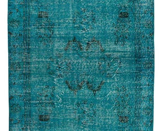 Vintage Overdyed Turkish Rug: Blue Hand-Knotted Wool (3.8 x 6.9)