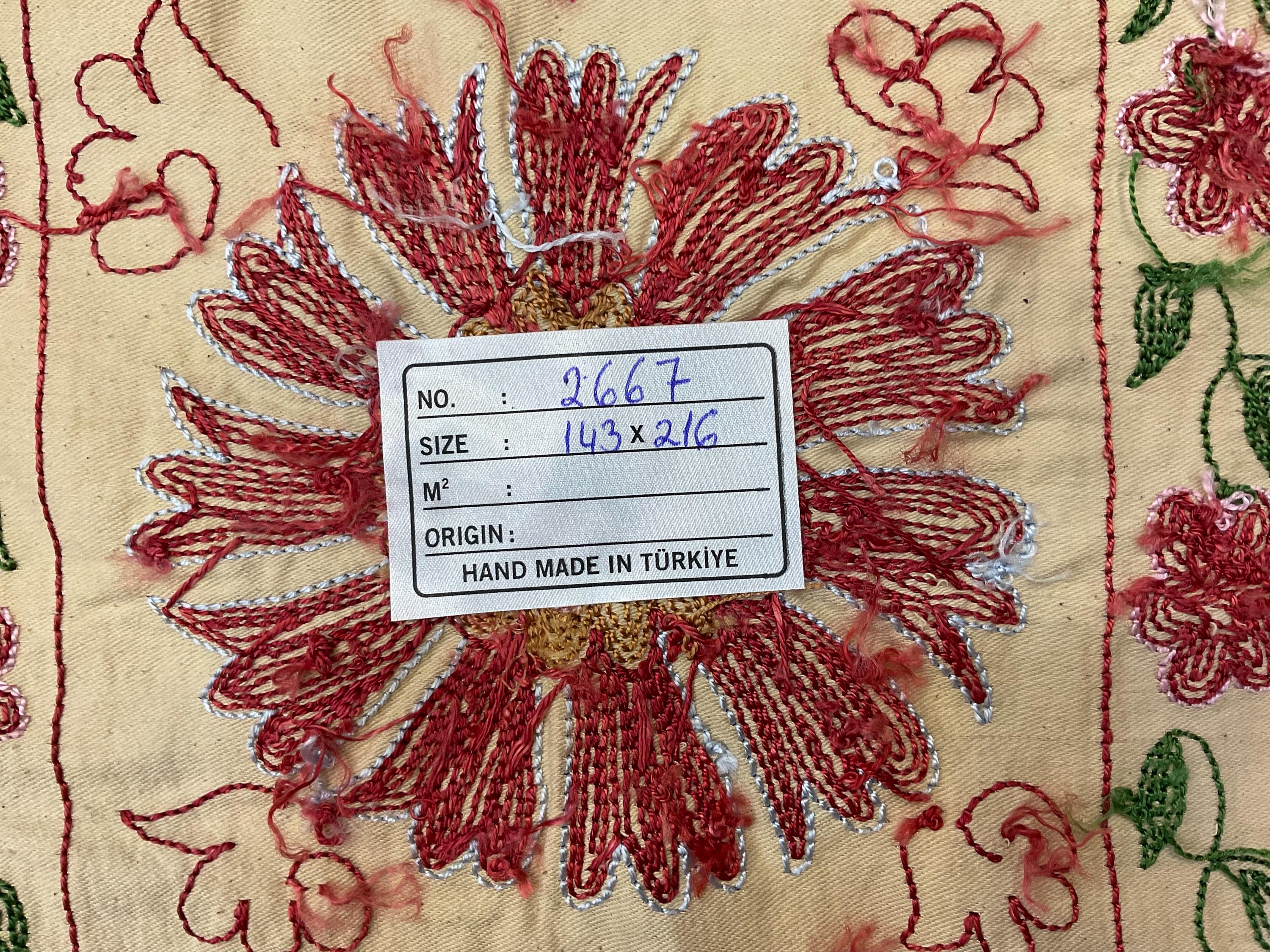 Buy Hand Embroidered Silk Suzani Tapestry: Uzbek Folk Art (143 X