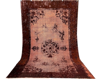 6 x 10 Turkish Distressed Worn Orange Area Rug, Hand-made Wool Floor Rug