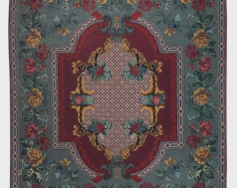 Handmade Vintage Floral Kilim Rug: 1930s Bessarabian Wool Rug (9x10 ft)