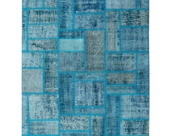 Handmade Turkish Vintage Distressed  Wool Area Patchwork Rug, 3.9x6.1 feet