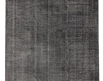 5.1 x 8.7 Vintage Turkish Wool Rug: Overdyed Gray Handmade Area Rug