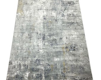 5x7 Turkish Overdyed Gray-Blue Rug: Handloomed Viscon Polyester Area Rug