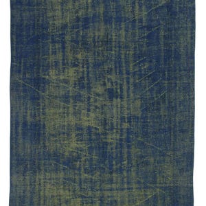 5.7x8 Abstract Blue Wool Rug: Vintage Turkish Overdyed Area Rug