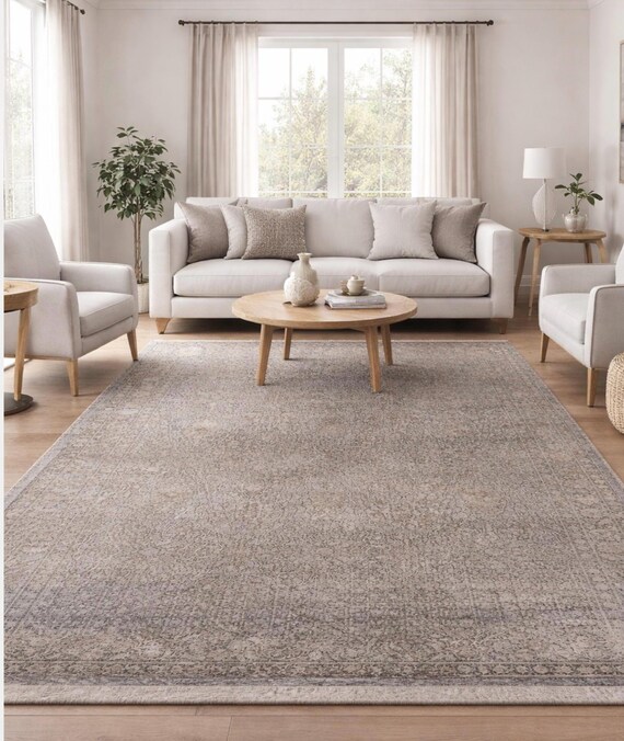 Abstrakter türkischer Stil Viskose Teppich: Sandbeige Bambus Seidenteppich, 3 x 4 Meter