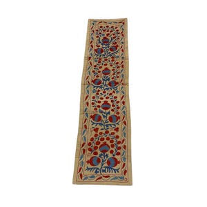 20 x 70 inc Handmade Silk Suzani Fabric for table Runner,50 x 190 cm Hand Embroideried Pomegranate Motif Embroidery Silk Suzani Table Runner