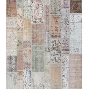 Vintage Patchwork Wool Rug: Distressed Turkish Hall Rug