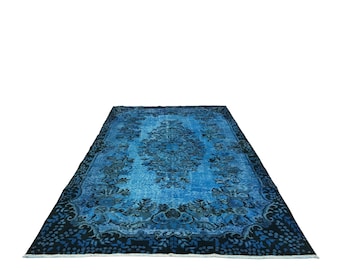 Teal Overdyed Turkish Rug: Vintage Wool Oushak Rug
