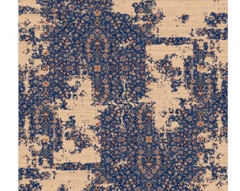 One A Kind Distressed Bamboo Silk Blue-Beige Rug: Vintage Pattern Viscose Area Rug
