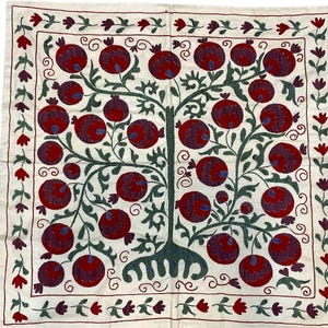 Hand Embroidered Uzbek Silk Suzani: 36&quot; Square Table Decor