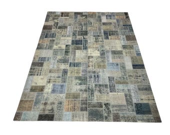 9x12 Feet, Handmade Vintage  Area Blue-Gray Patchwork Rug