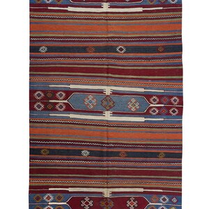 Vintage Turkish Kilim Rug: Handmade Wool Flat Woven Area Rug (5.1 x 9.5)