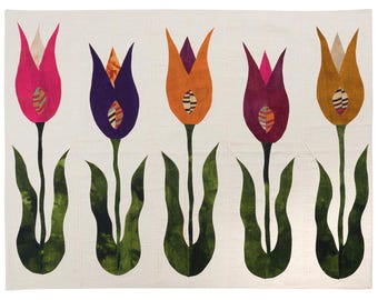 Handmade Wool Tulip Tapestry Rug: Art Deco Kilim Wall Decor (6.4 x 5.2)