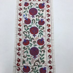 50 x 200 cm /Pomegranate motif embroidery silk suzani table runner,Needlepoint uzbek craft for wall hanging,20x80 inch