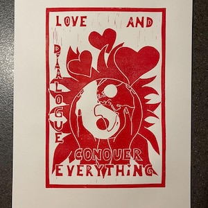 linoart, plakat, poster, lino, danish art, love, dialogue, qoutes, art, linoleumstryk,