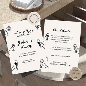 Cheers Wedding Invitation Template: Retro Scribble Illustration (Printable)