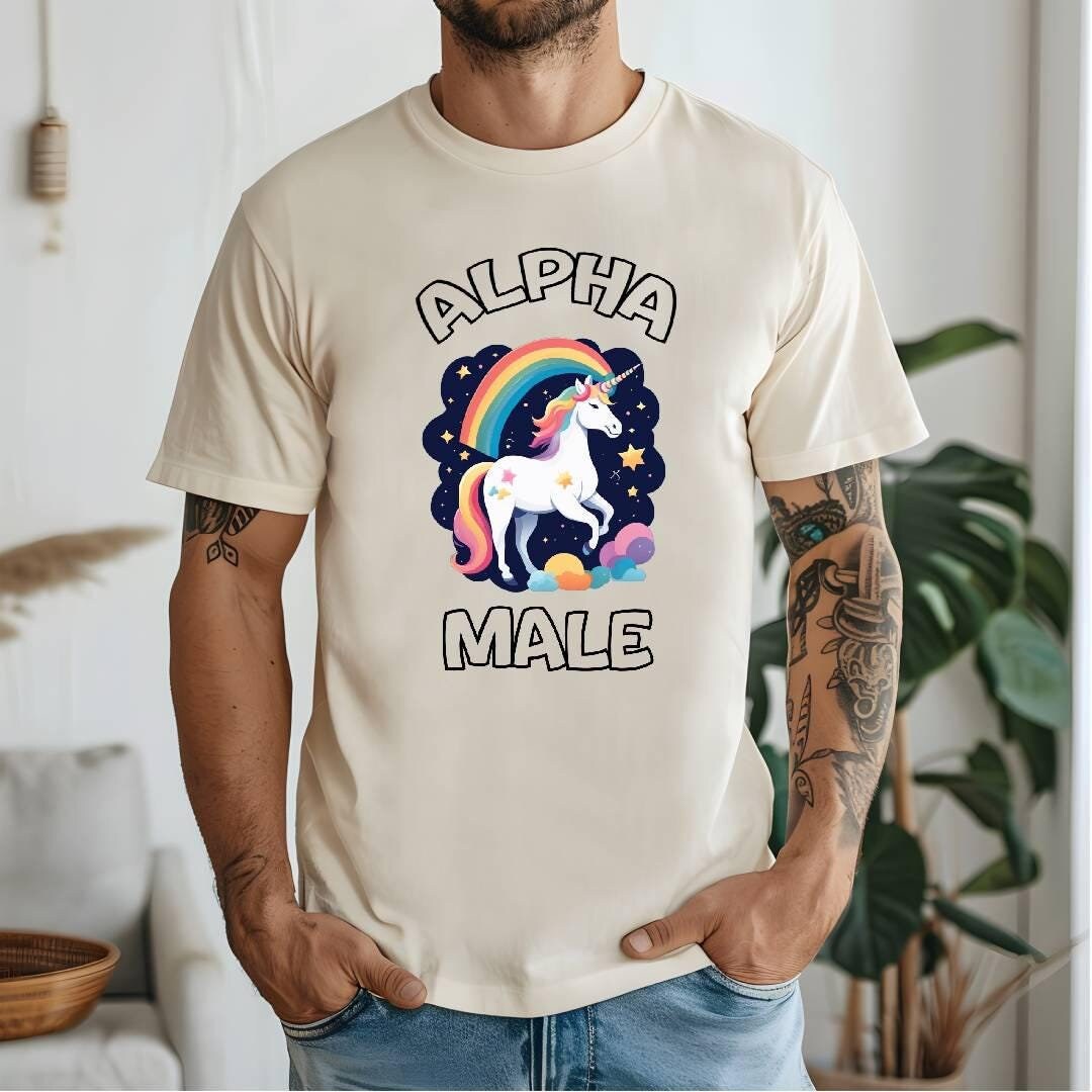 Alpha Male T-shirt Tee Top Funny Meme Unicorn Gift Unisex Joke Prank ...