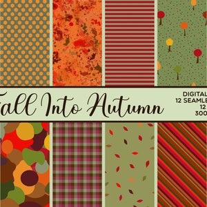 Fall Into Autumn - 12x12 Autumn-Themed Digital Paper Pack - 12 Seamless Patterns